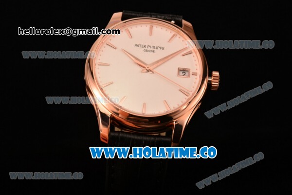 Patek Philippe Calatrava Miyota 9015 Automatic Rose Gold Case with Brown Leather Strap and White Dial - Stick Markers - Click Image to Close